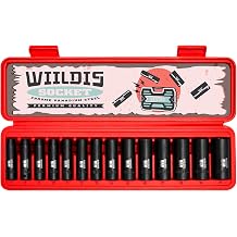 WIILDIS Set di 14 prese a impatto profondo da 3/8", da 7 mm a 21 mm, CR-V, metrica, 6 punti, 14 pezzi 3/8" Dr. Socket