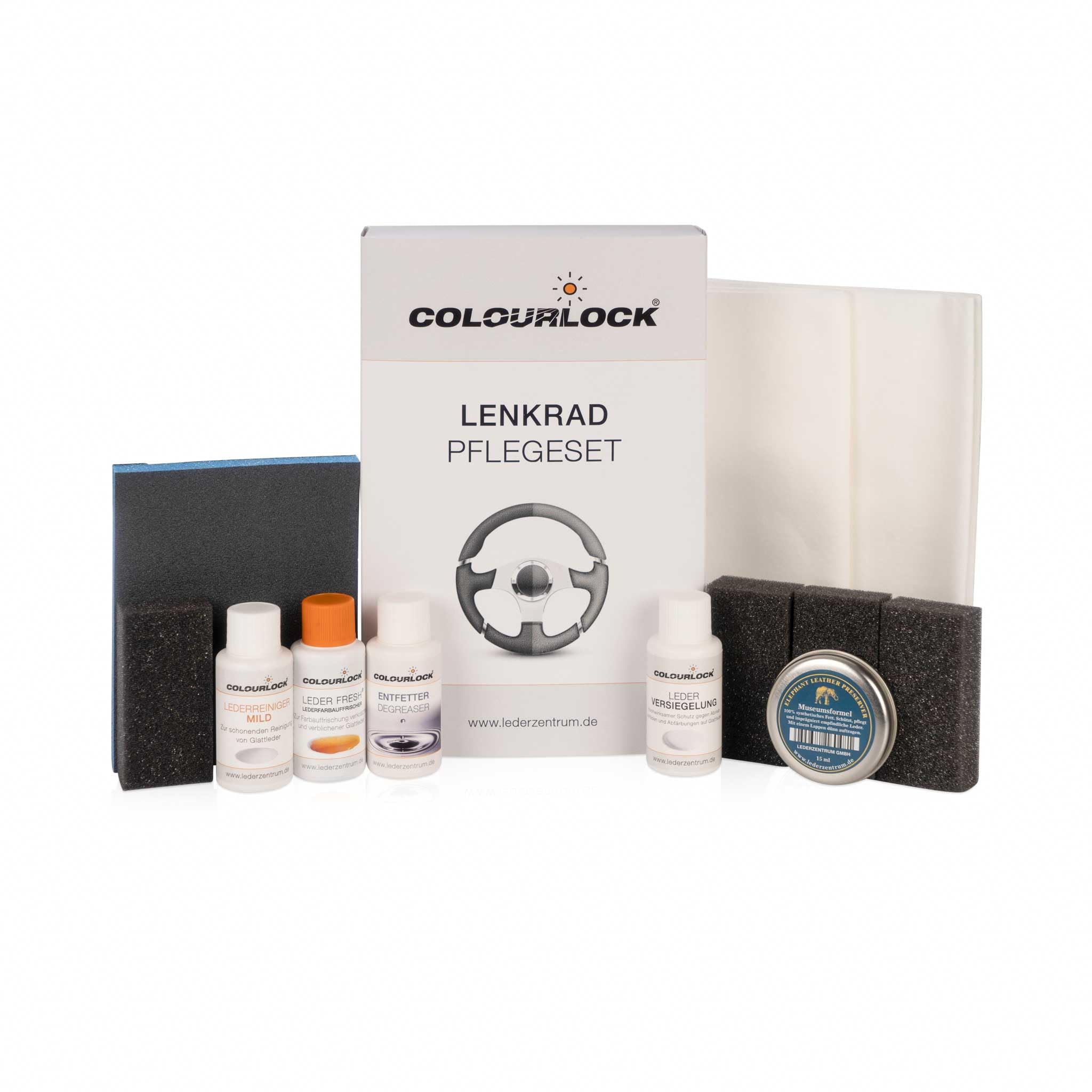 COLOURLOCK Lederreparatur Set - Ideal zur Pflege und Aufbereitung schwarzer Lenkräder - Inklusive Lederreiniger, Entfetter, Farbauffrischer und mehr