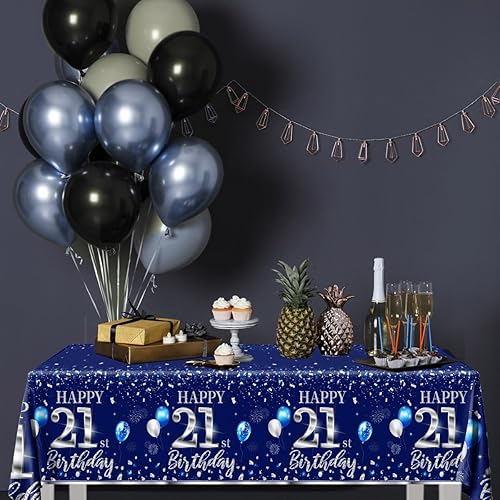 Miniatura 76 de GREHUMOR Mantel de feliz cumpleaños de 3 piezas, color azul plateado, suministros para fiesta de cumpleaños 30, funda de mesa desechable de plástico