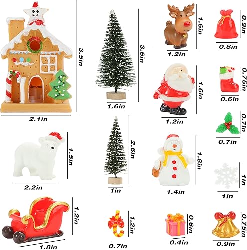 Miniatura 2 de LovesTown Figuras en miniatura de Navidad para manualidades, kit de 25 adornos de Navidad, muñeco de nieve, hada, resina, árbol de pino para jardín