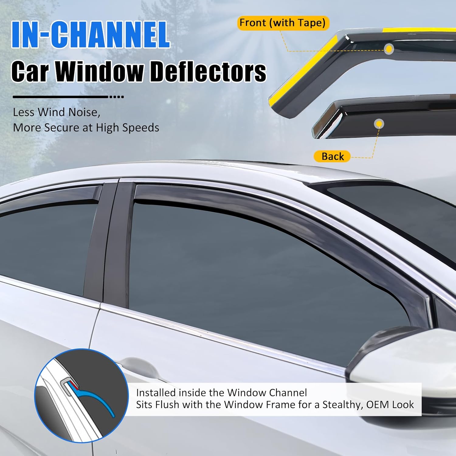FREEMOTOR802 in-Channel Car Window Deflectors, Compatible with 2011-2017 Lexus CT200h, Injection PC Black Rain Guards Side Window Visors Wind Deflectors, 4-Piece Set