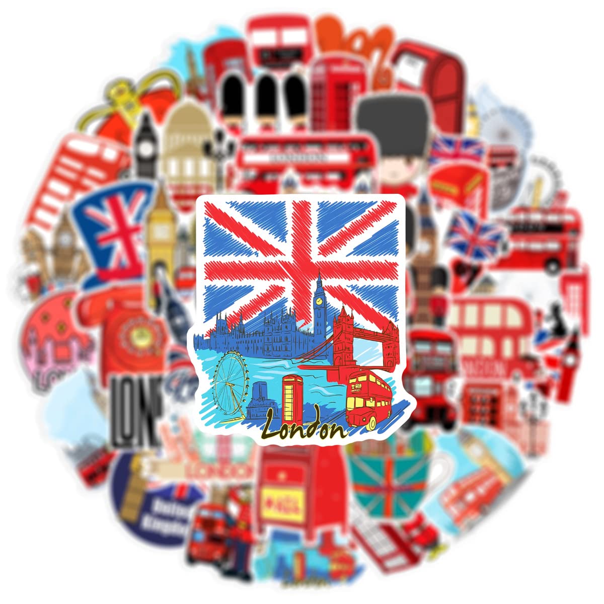 British London Style Stickers 50 Pcs Vinyl Decals for Water Bottles Kids Teens Adults Laptop Luggage Cup Computer Journal Wall Helmet Guitar Decoration Graffiti Sticker