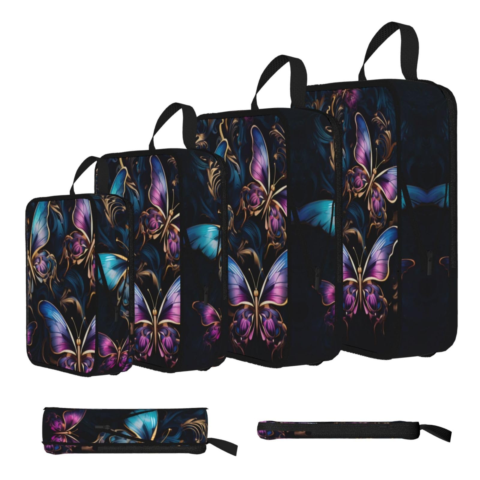 Sxzvvbn Black Dark Three Butterflies Compression Packing Cubes 4 Piece Set