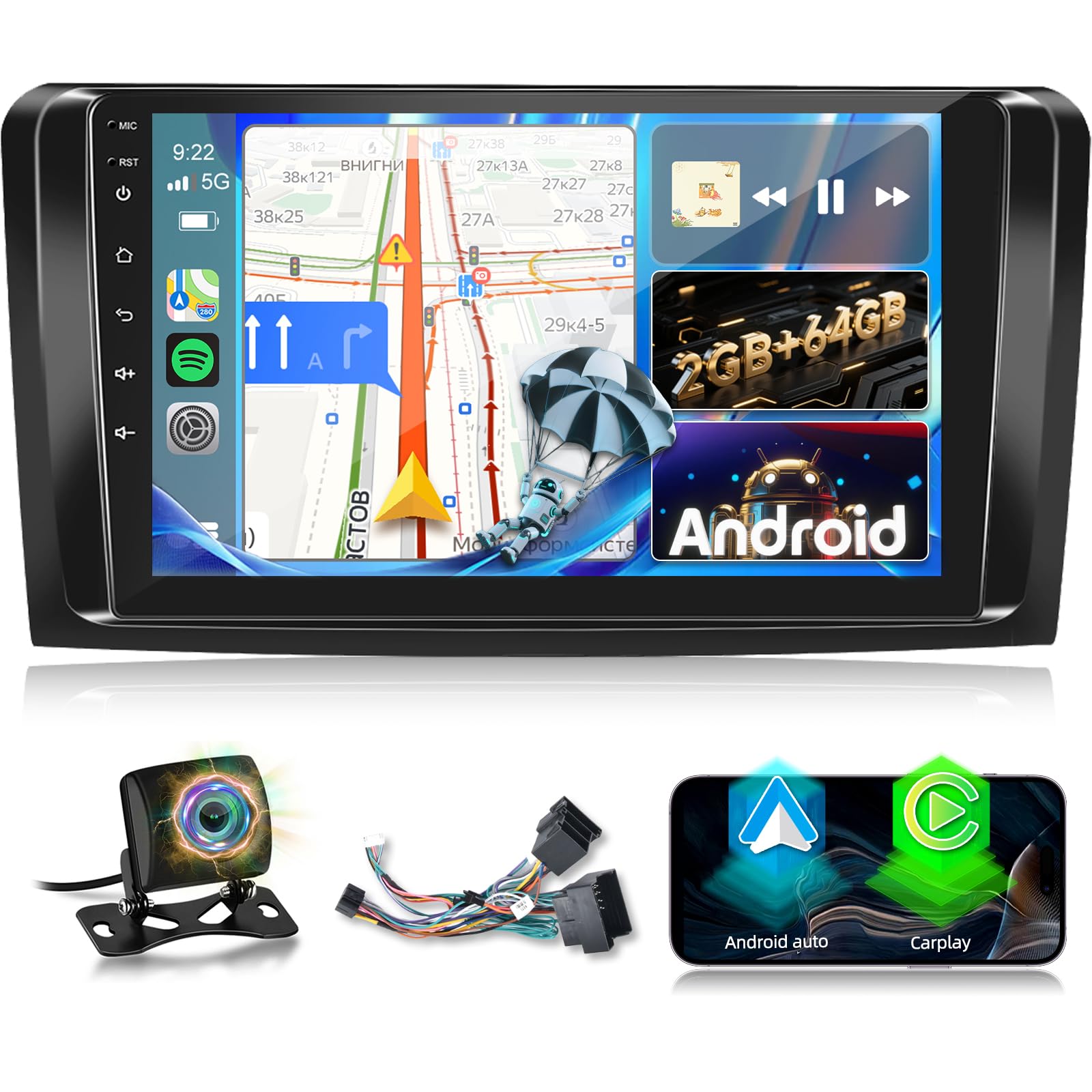 Photo 1 of 2+64G Car Radio for Mercedes Benz ML GL ML280 ML350 ML500 GL320 GL350 GL450 W164 X164 2005 2006 2007 2008 2009 2010 2011-9 inch Android Touchscreen Stereo with Carplay & Android Auto/WiFi/RDS