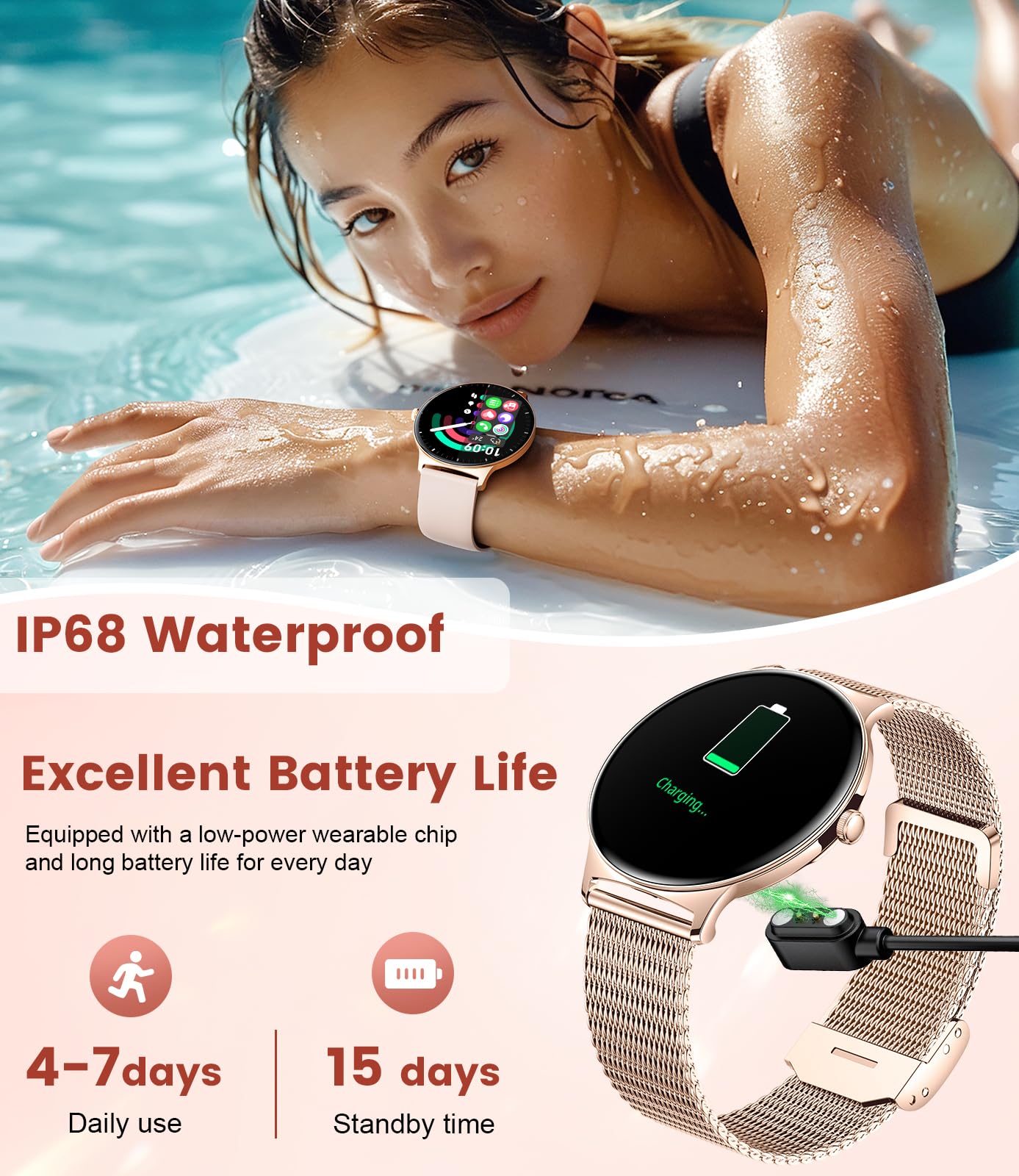 LIGE Dames Smart Watch Bluetooth Oproepen voor Android iOS Smartwatch Dames 100 Sport 1,43 inch AMOLED Always-on Display Roségoud Netwerk LIGE Dames Smart Watch Bluetooth Oproepen voor Android iOS Smartwatch Dames 100 Sport 1,43 inch AMOLED Always-on Display Roségoud Netwerk