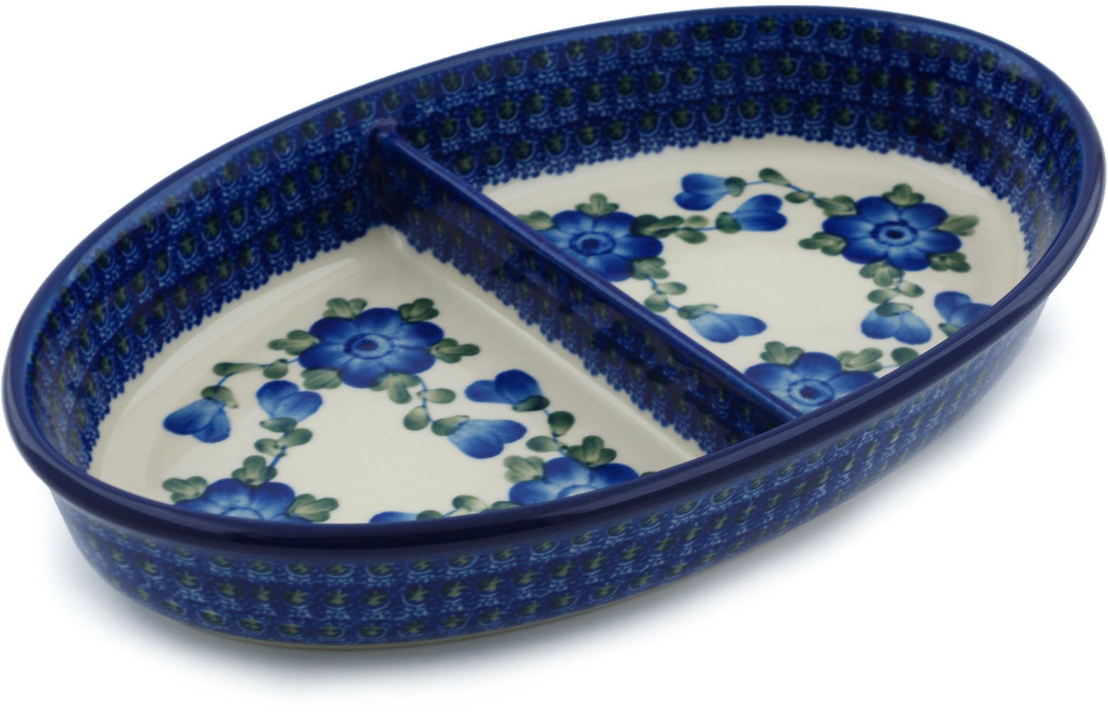 Polmedia Polish Pottery Divided Dish 11-inch Blue Poppies
