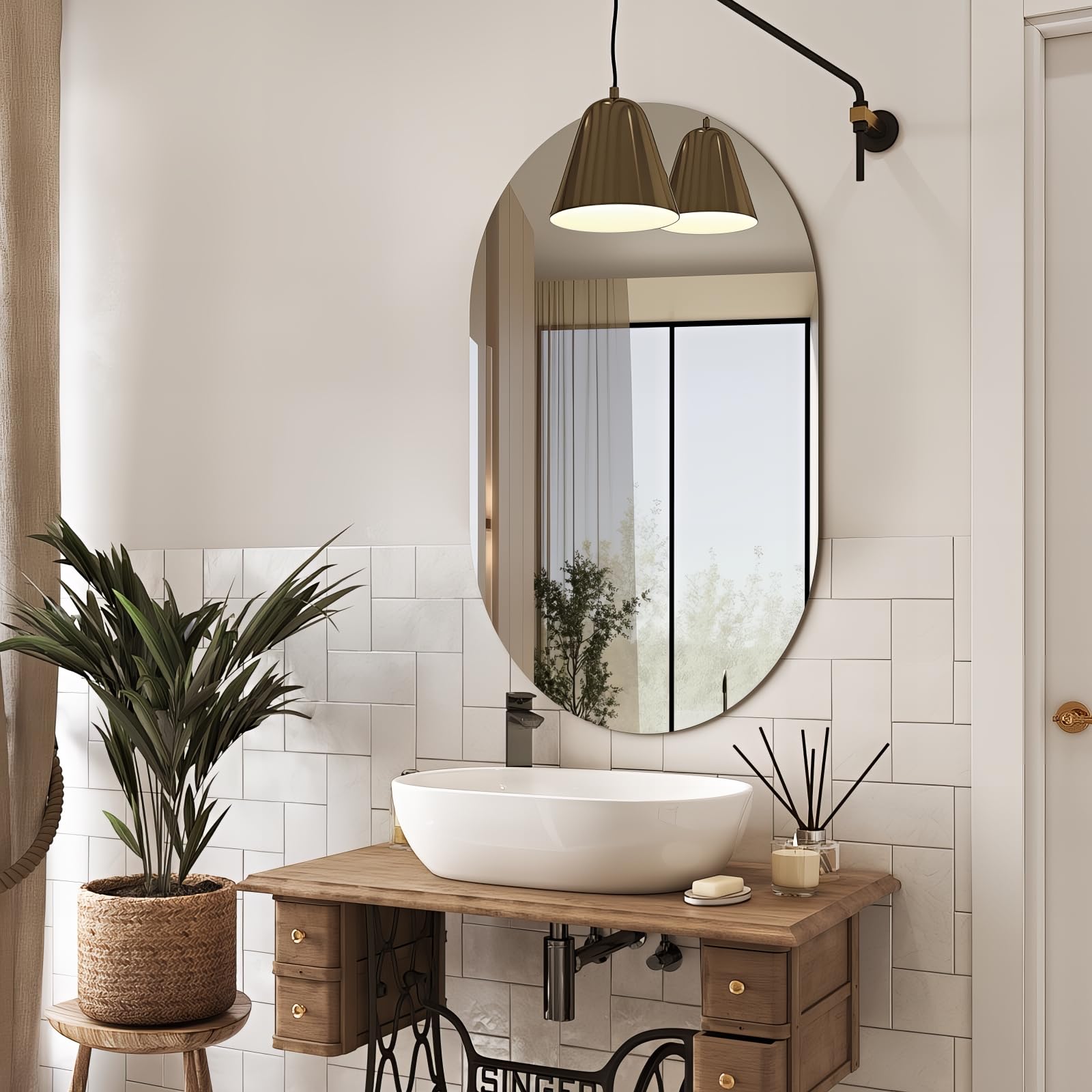 Oval Wall Mirror, 36"x24" Frameless Bathroom Mirror for Over Sink