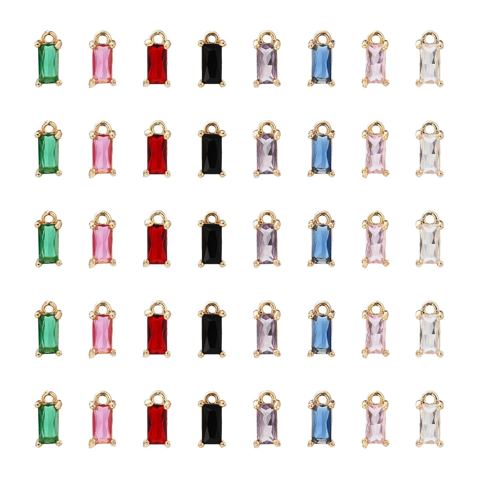 Stiesy 16Pcs 8 Colour Glass Faceted Rectangle Charms Transparent Rectangle Pendants Charm Clear Crystal Dangle Charms for Jewellery Making Bracelet Crafting