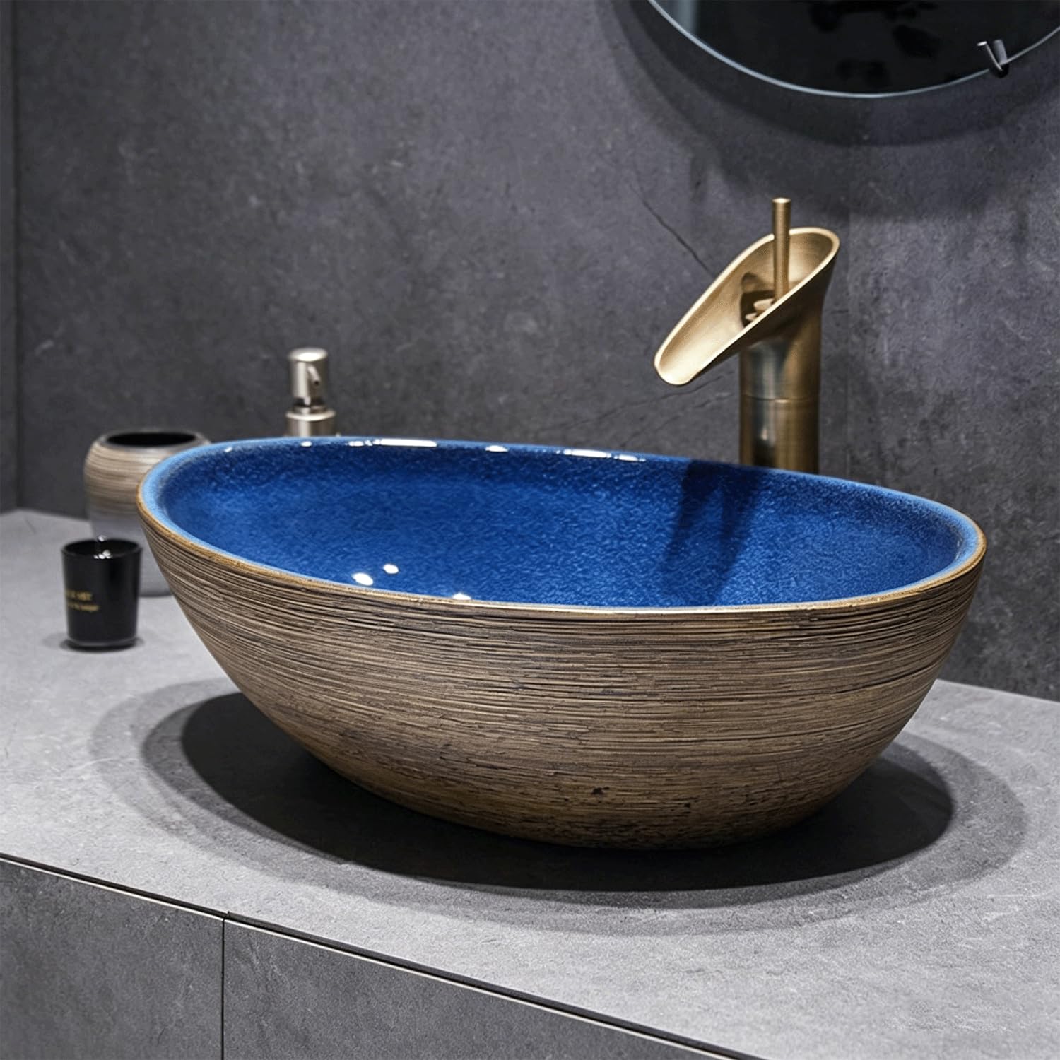 QjxSXLFSX Oval Vessel Sink, Bathroom Vessel Sink,handmade, enhancing the overall look,rounded edges, for Bathroom, Hotel, Toilet, RV,D,51×38×14cm