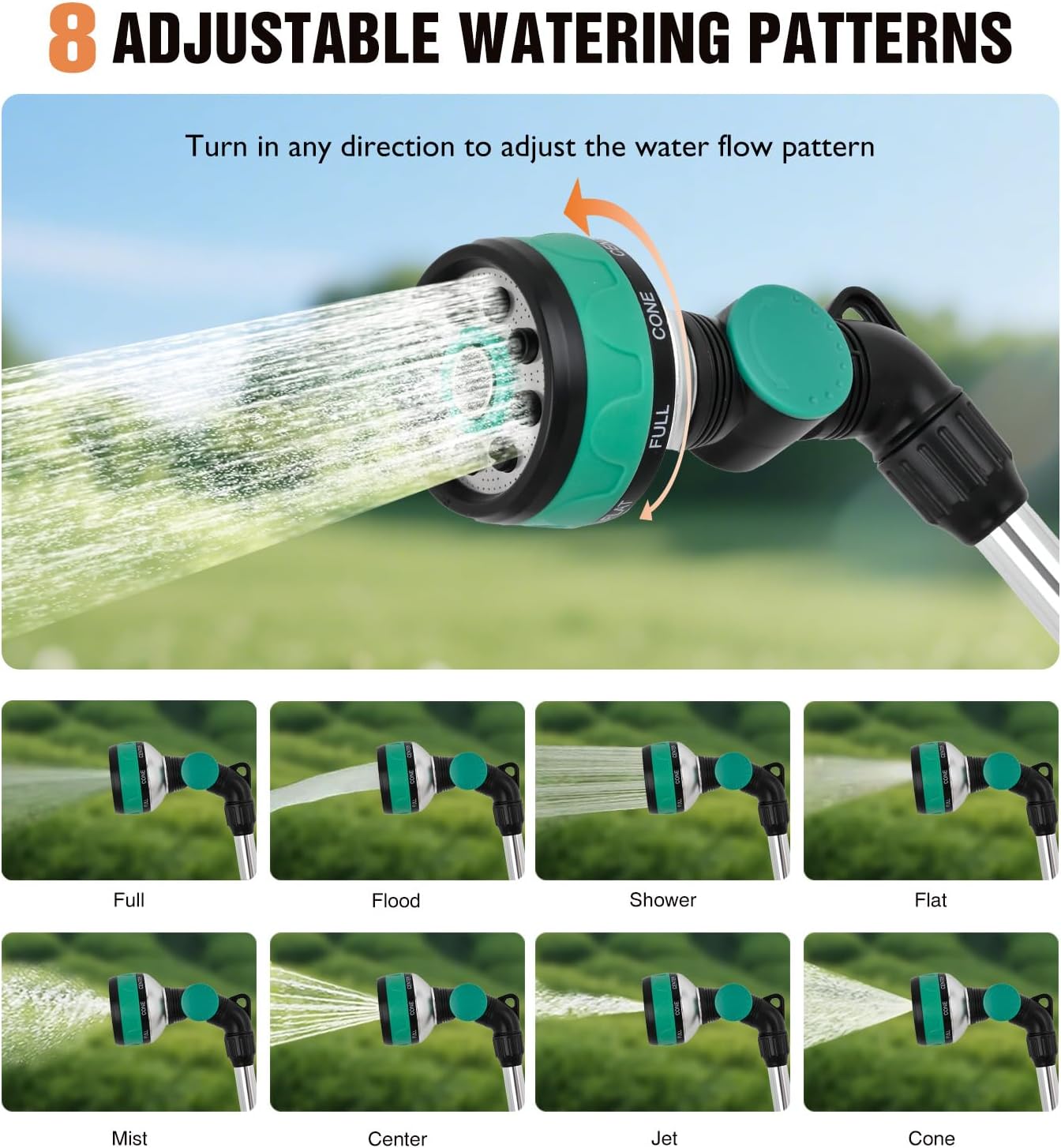 Yesker Metal Watering Wand for Garden Hose, 21 Inch, 10 Spray Patterns, Adjustable Water Sprayer with Pivoting Head, Garden Hose Nozzle with Thumb Flow Control, Ideal for Water Plant and Yard Washing