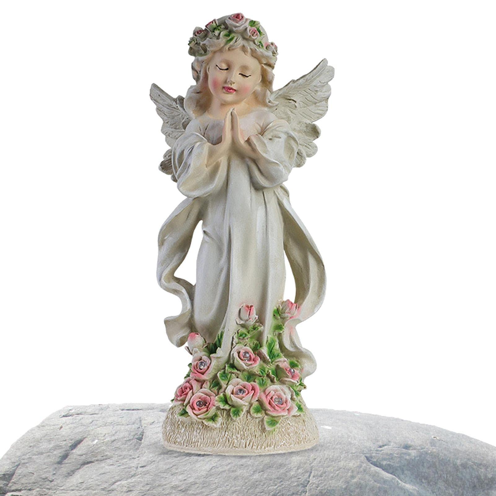 Angels Statue, Praying Angel Figurine, Solar Lights Garden Decor Angel Statue, Stylish Resin Angel Figurine, Outdoor Lights Garden Angel Statue for Patio, Balcony, Lawn Ornament Housewarming Gifts