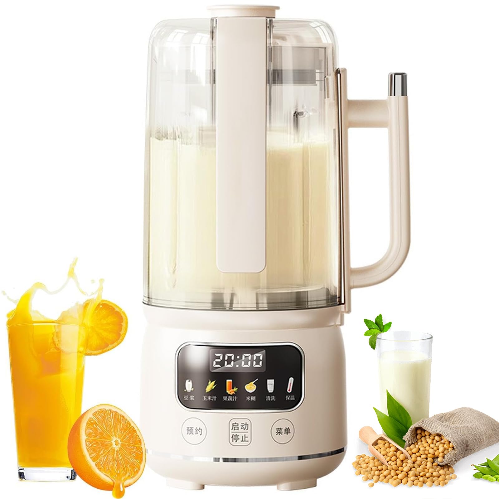 Maszyna do Mleka Sojowego i Orzechowego 1,5L – 6 w 1 Automatyczna Maszyna do Mleka Migdałowego, Owsianego i Sojowego z 12 Ostrzami, Timer 12h, Podgrzewanie 4h, Samoczyszcząca, LED – Dom i Rodzina