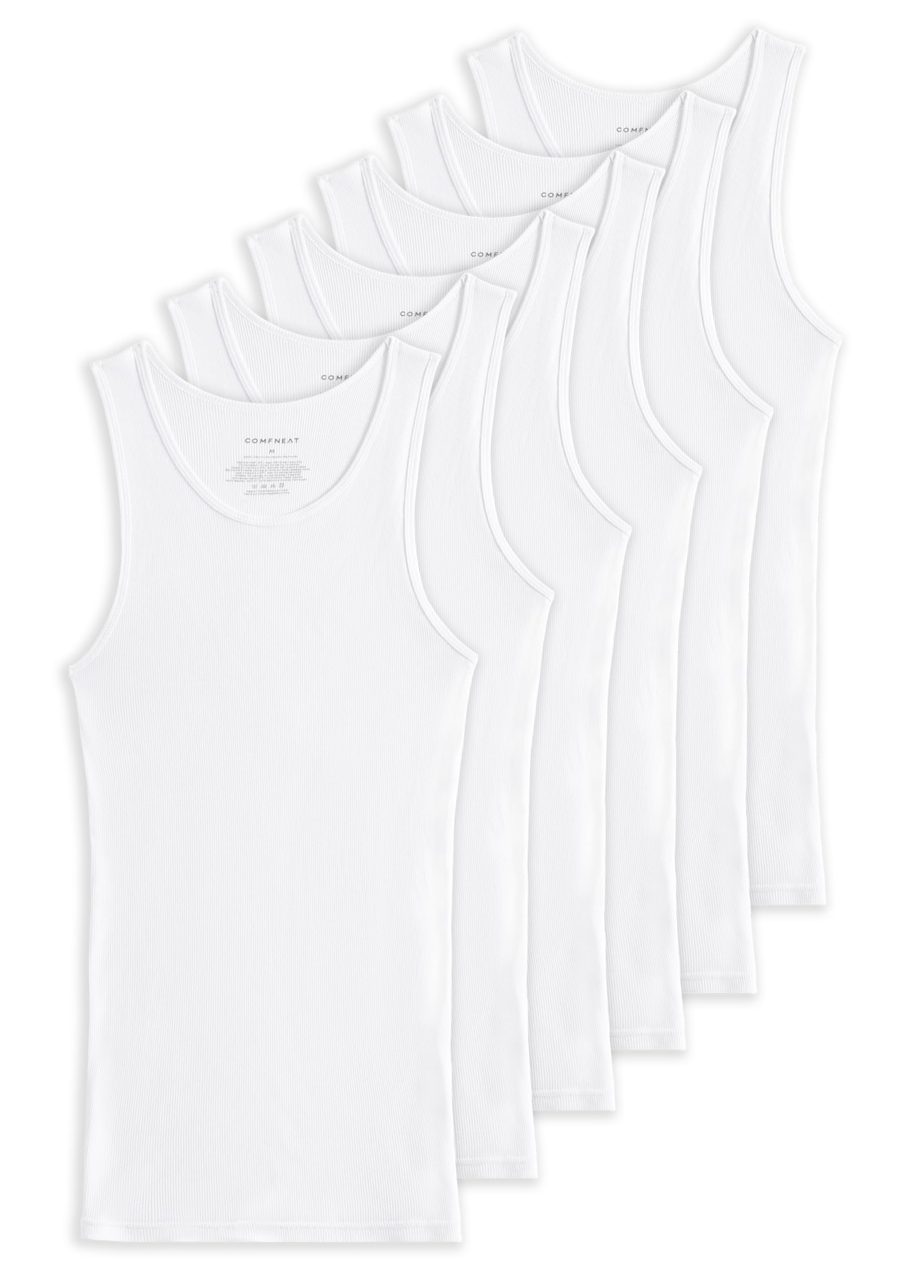 Comfneat Men's 6-Pack Ribbed Tank Tops 100% Cotton Comfy Fit Undershirts | Breathable, Li…