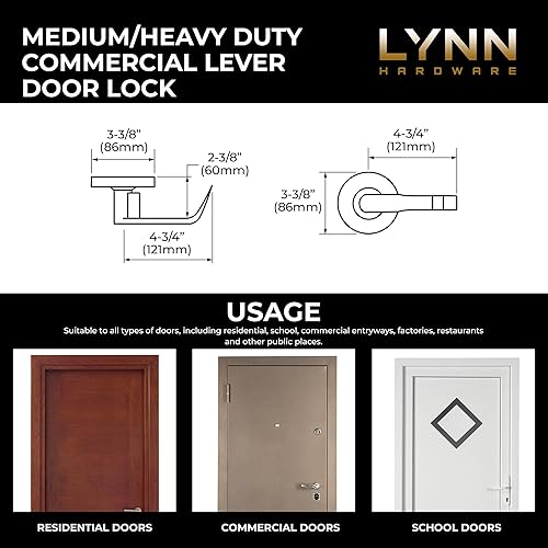Miniatura 3 de LYNN HARDWARE Cerradura de puerta de palanca comercial de diseño medio/resistente, privacidad de baño con indicador de puerta, perilla de puerta de