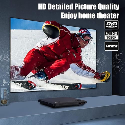 Miniatura 2 de Reproductor de DVD ultra delgado, reproductores de DVD HDMI AV más delgados para TV, diseño de 0.6 pulgadas con píxeles HD libres de región y