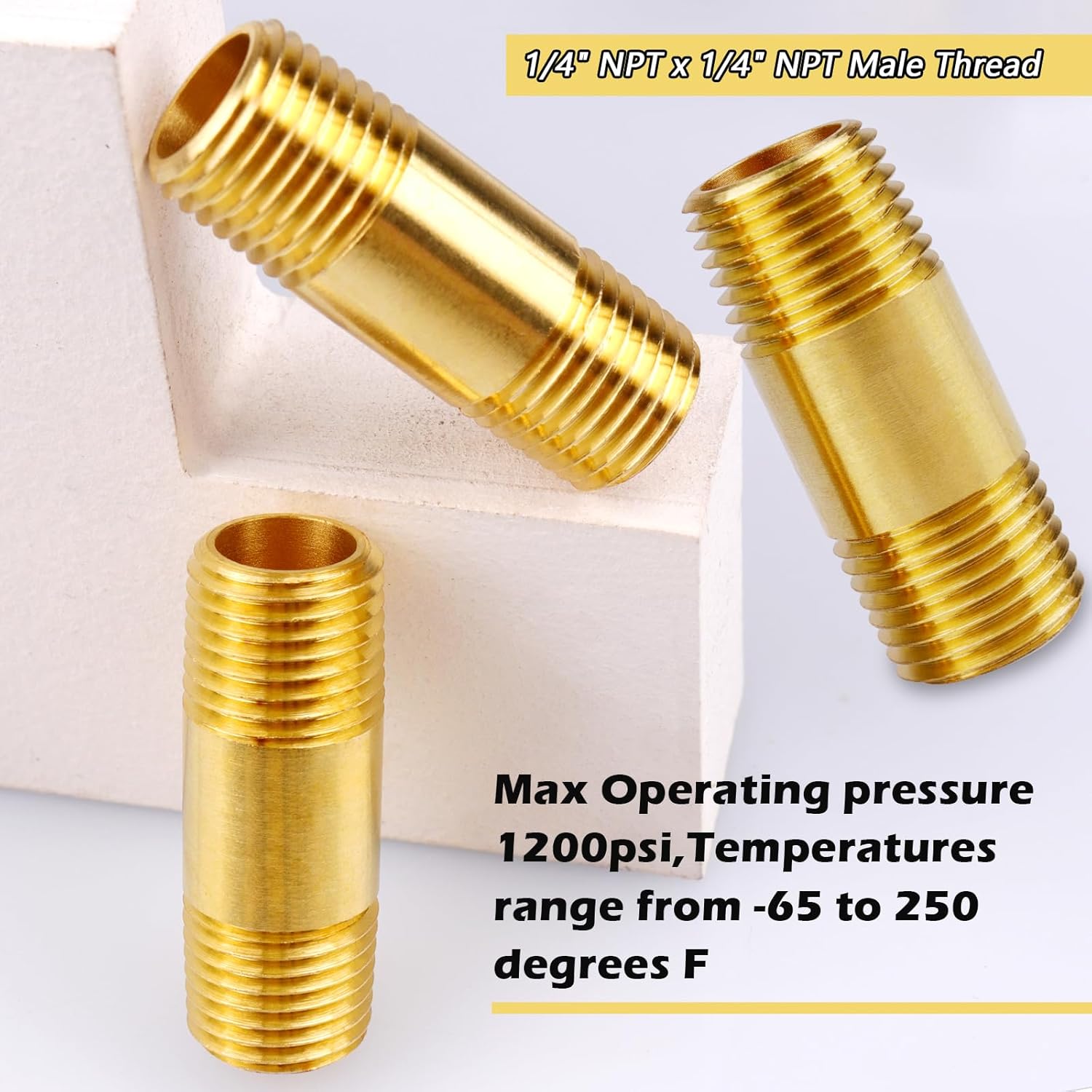 1/4" Brass Nipple Pipe Fittings,1/4" NPT x 1/4" NPT Male Thread Extender Straight Connector, 1-1/2" Length 1200psi (2 Pack)