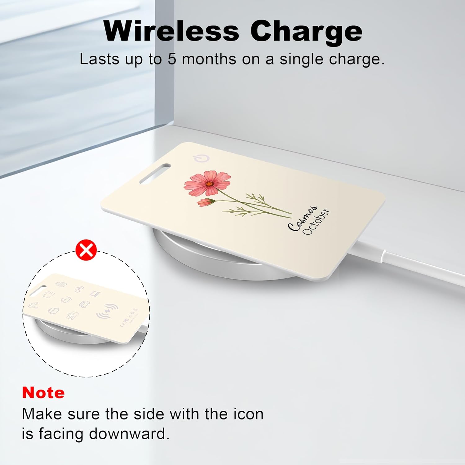 Wallet Tracker Card – Slim Bluetooth Tracker, IP68 Waterproof, Rechargeable Wireless Locator for Wallets, Luggage & Passports Compatible with Find My on iPhone (October Flowers)
