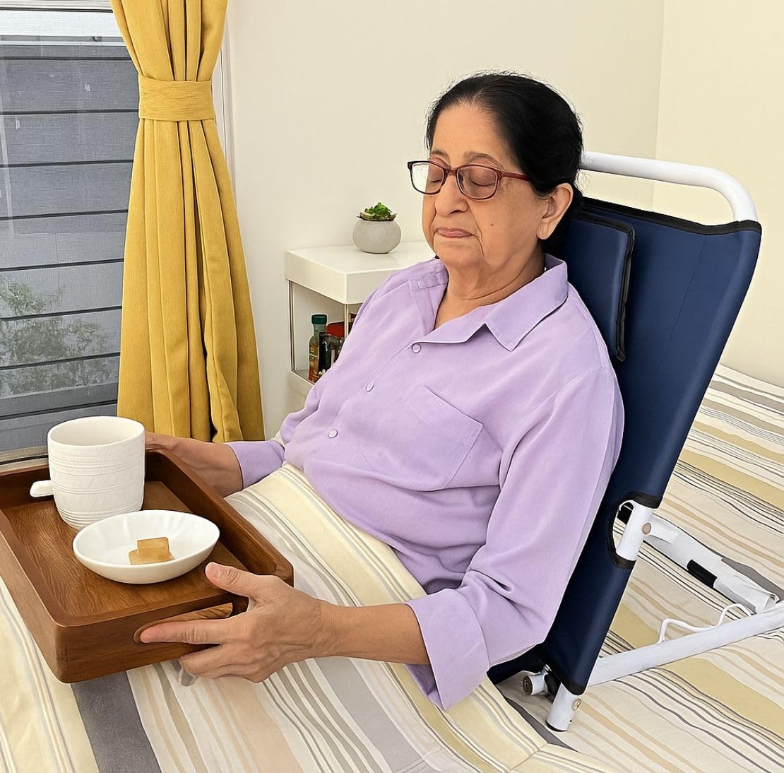 Kawachi 5-Angle Adjustable Patient Lifting Bed Backrest Chair, Cushioned Portable Recliner for Elderly, Hospital, Home Use, Orthopedic Recovery Bed Backrest Support with Foldable Frame (Blue) 3