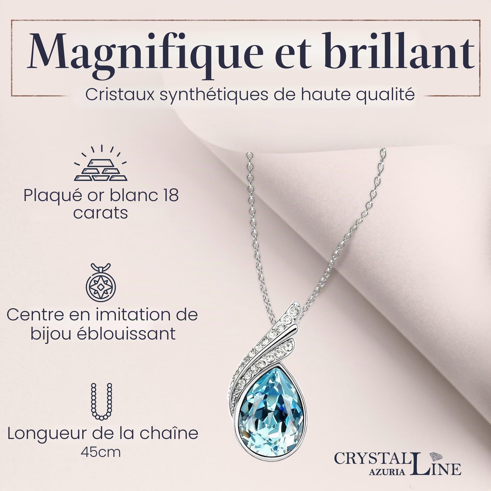 Crystalline Azuria Femme Ensemble Larmes Collier et Clous Boucles d'Oreilles 18ct Plaqué Or Blanc avec Cristaux océan Bleu