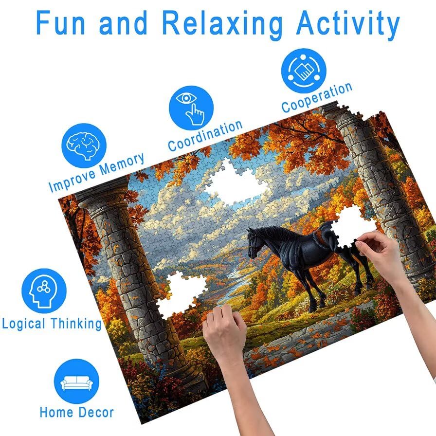 Puzzle 1500 Piezas, Puzzle Animal con Caja Regalo, Caballo Puzzles 1500 Piezas Adultos, Medidas: 87 x 57 cm, Rompecabezas Adultos de Madera, Rompecabezas para Decoración Hogar, Regalo Mujer, -6348