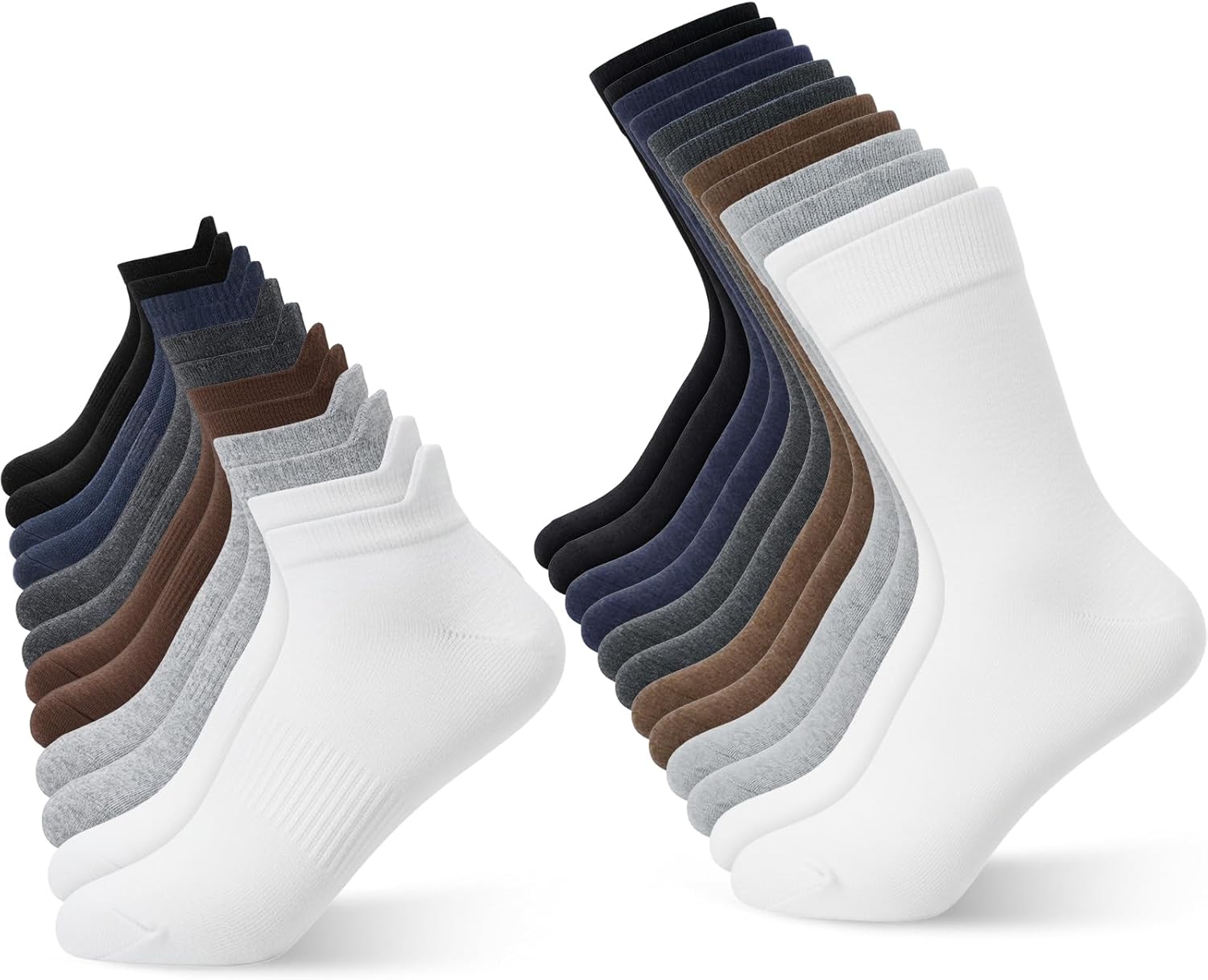Cuffbow 12 Pairs Socks in Bulk Crew and Ankle Socks Cotton with Heel Tab for Athletic Running Casual