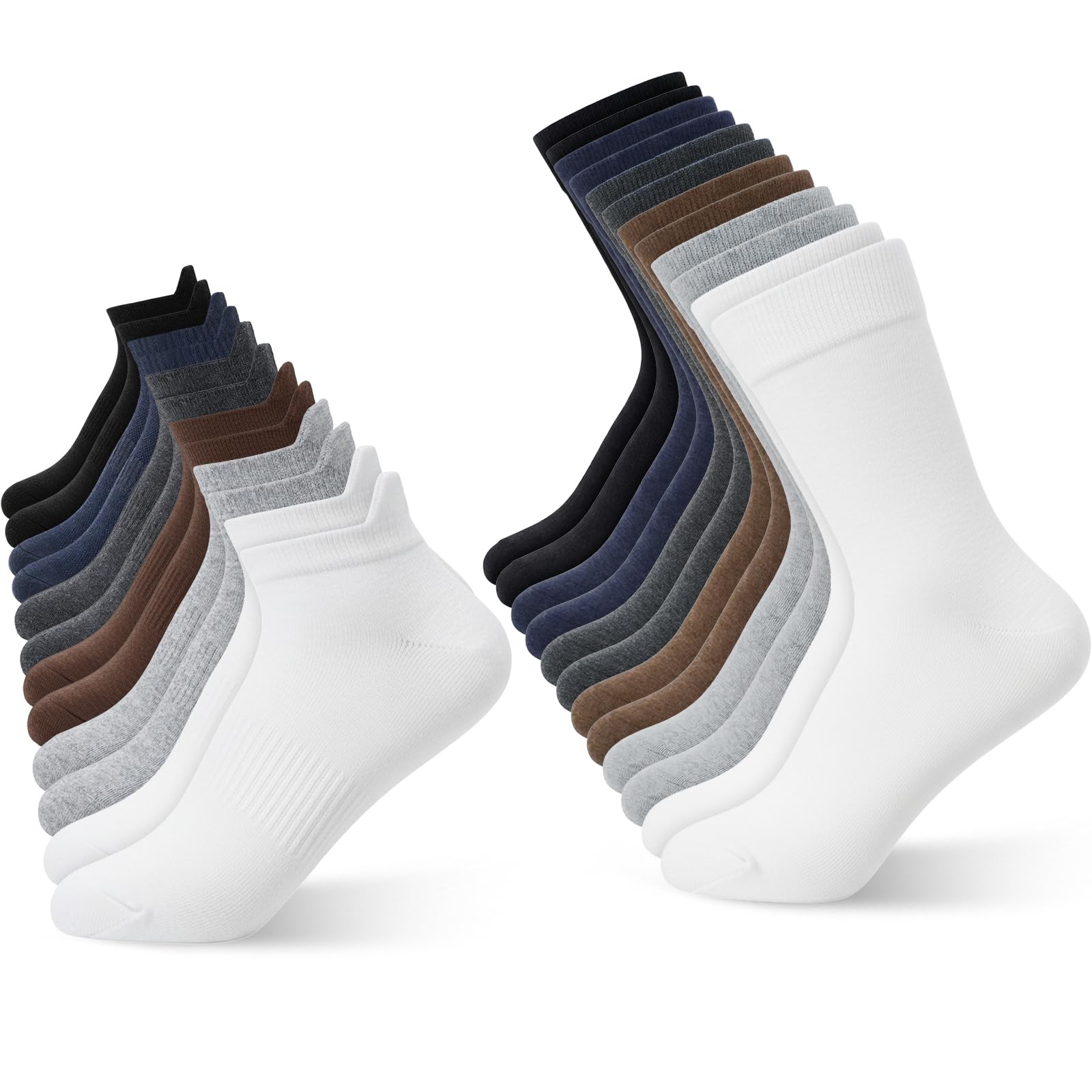 Cuffbow 12 Pairs Socks in Bulk Crew and Ankle Socks Cotton with Heel Tab for Athletic Running Casual