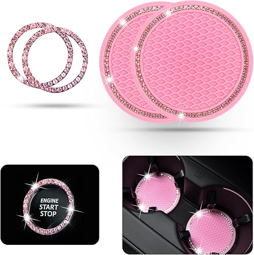 Miniatura 7 de Portavasos para automóvil, botón de arranque de automóvil, anillo brillante, accesorios universales para automóvil, 2.75 pulgadas, silicona