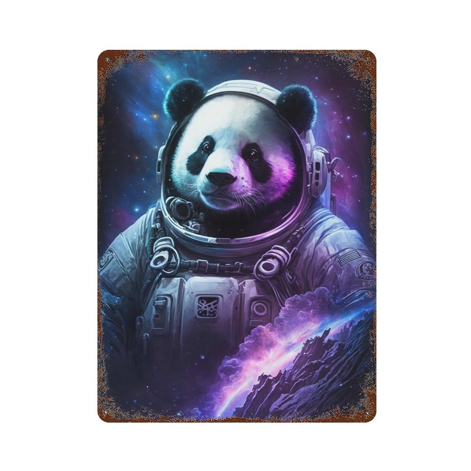 Panda Astronaut Space Suit-1 Distressed Metal Wall Sign 15.7"x11.8", Ideal for Pub, Kitchen And Man Cave Decor