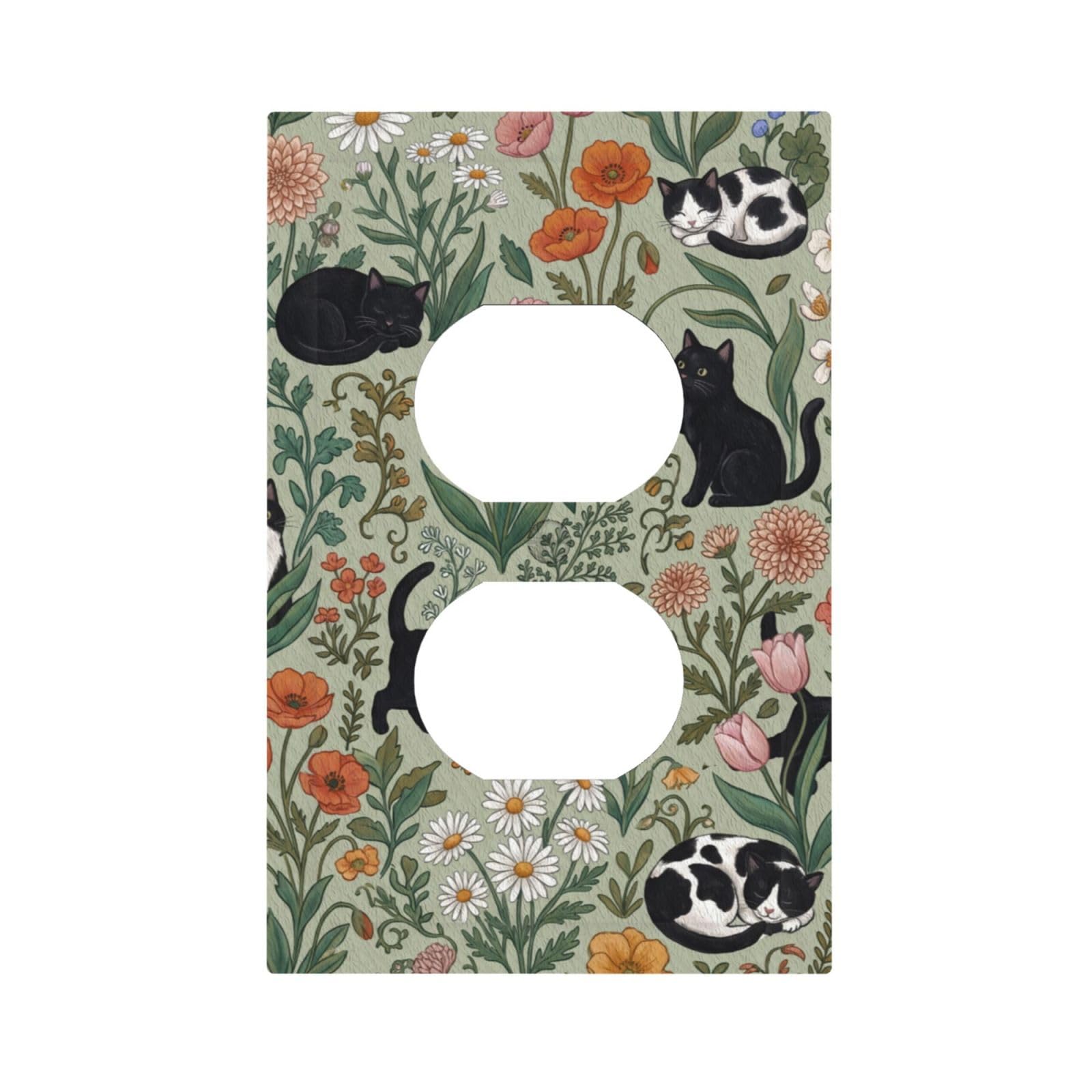 DWBGUO Decorative Outlet Covers Vintage Botanical Wildflower Cat 1 Gang Duplex Light Switch Cover Plate Unique Wall Plates for Electrical Outlets Switch Plate Covers for Home Bedroom Decor