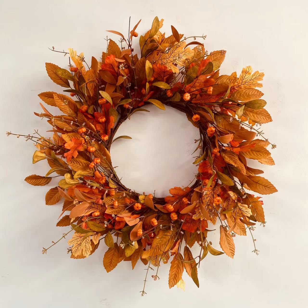 neol39artes 20 inch fall wreath artificial pumpkin wreaths for front door porch autumn door wreath with orange eucalyptus leaves berries for thanksgiving day harvest festival celebration