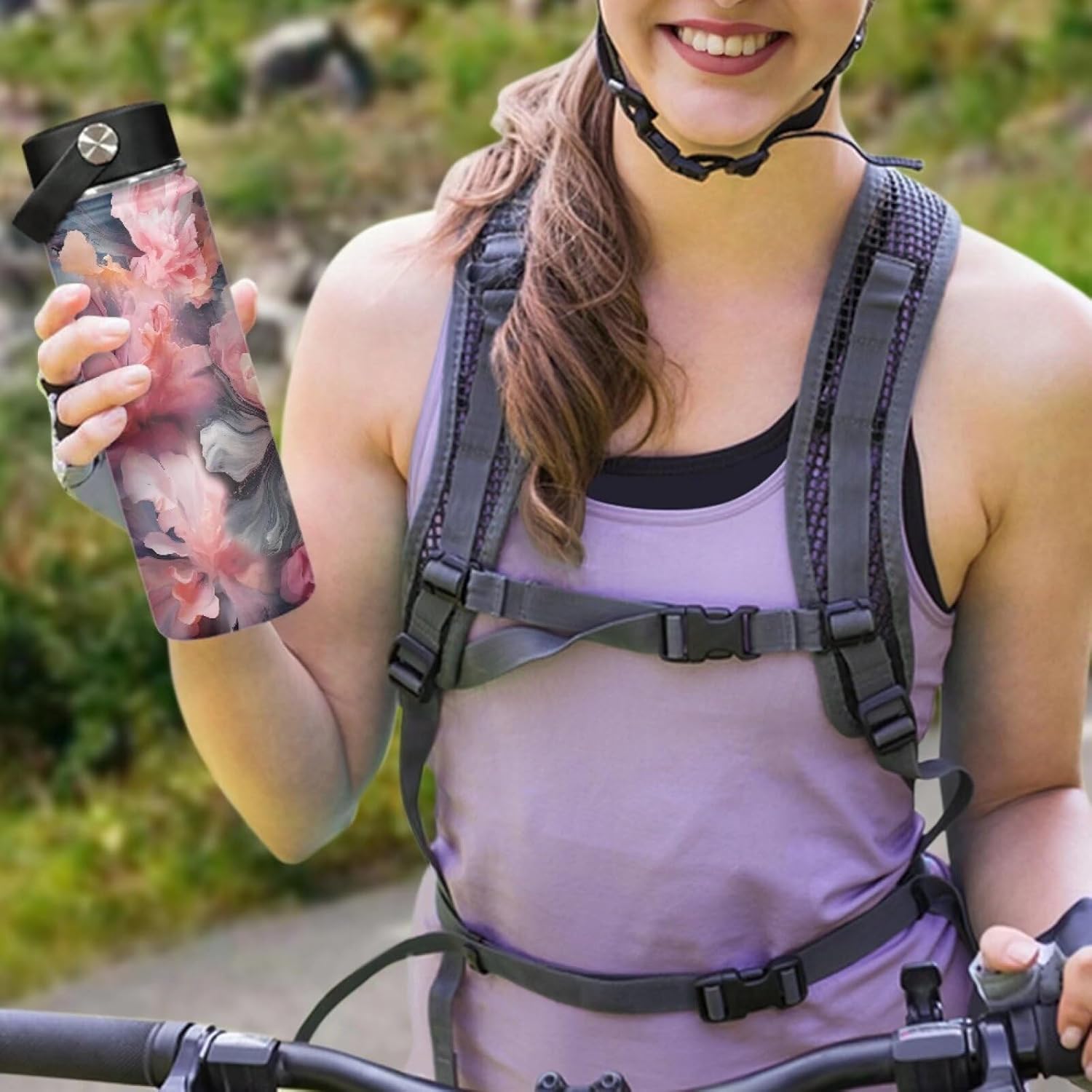 Flashideas Pink Floral 20oz Water Bottle Vacuum Insulated Stainless Steel Water Flask Leak Proof Double Walled Travel Drink Mug Metal Canteen Hot Cold Water Bottles