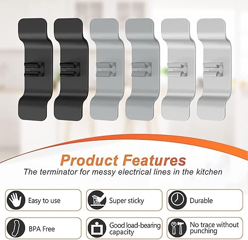 Miniatura 2 de Organizador de cables para electrodomésticos, 6 unidades, organizador de cables de cocina, soporte para cables, soporte para cables, enrollador de