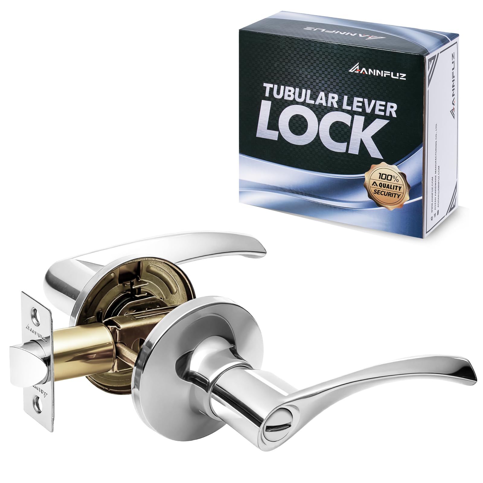 ANNFUZ Privacy Keyless Door Handle Lock Without Key,Interior Door Lever,Door Home Lever Hardware,Reversible for Left or Right Side,Perfert for Indoor Bedroom/Bathroom/Room(Privacy,Bright Chrome)