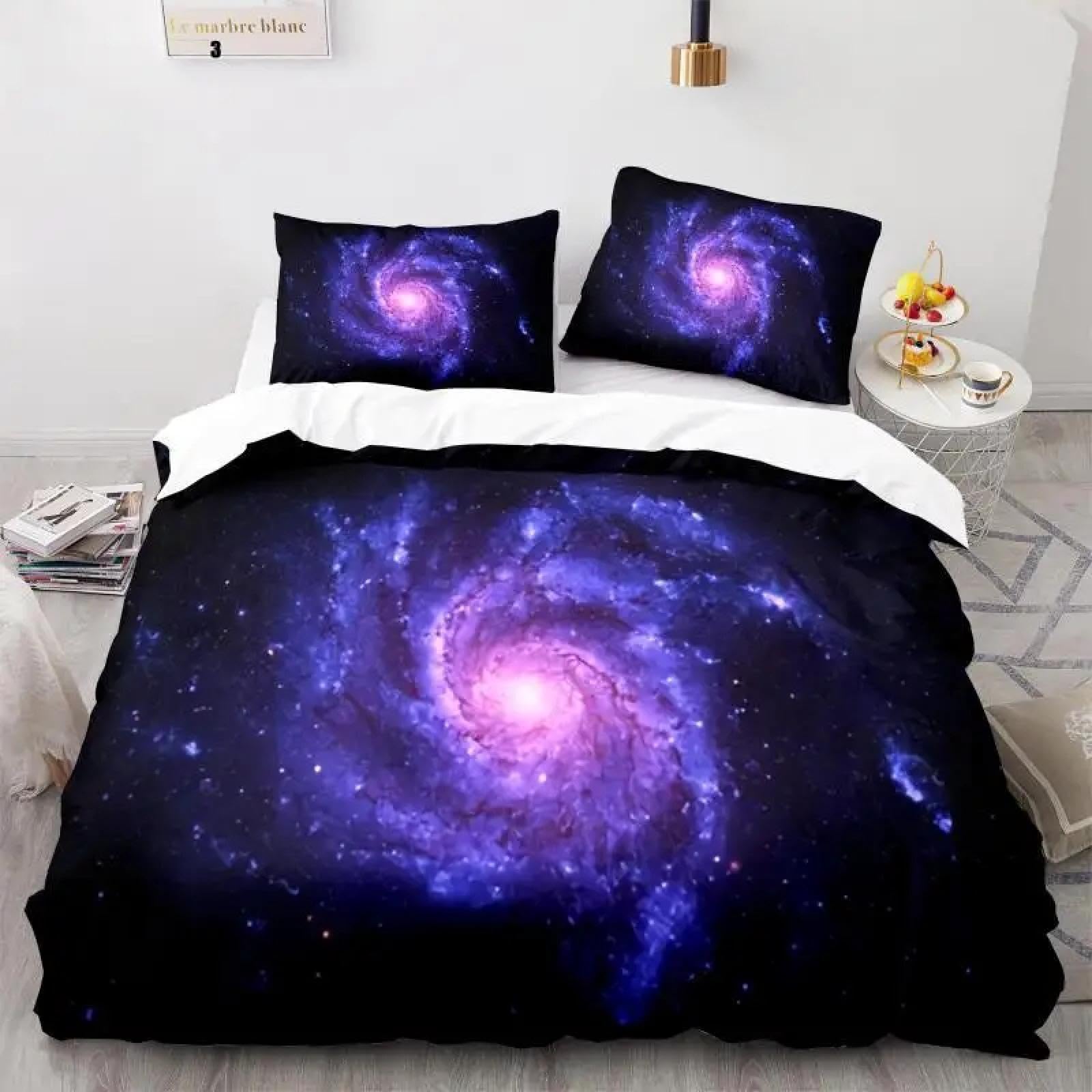 Housse de couette espace pour chambre ado et adulte parure de lit double voie lactée 220x220