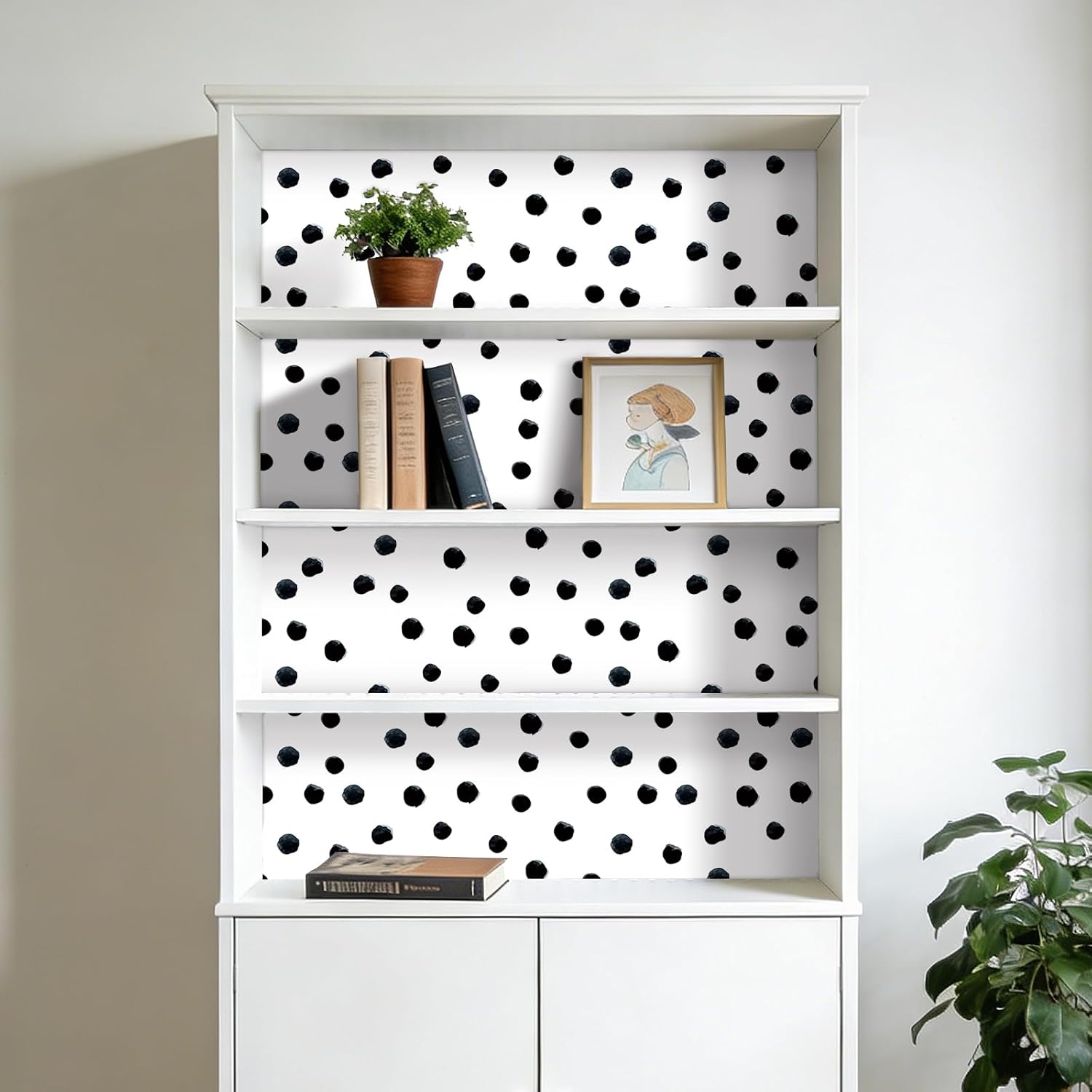ICOOP Nursery Wallpaper Black and White Polka Dot Wallpaper for Bedroom Nursery Classroom Kids Room Spots Contact Paper Peel and Stick Minimalist Black White Contact Paper for Shelves 17.5"x80"