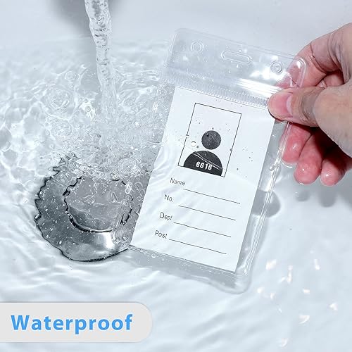 Miniatura 4 de Marspark 100 juegos de cordón transparente con soporte para identificación, cordón plano a granel con insignia retráctil, de plástico, impermeable