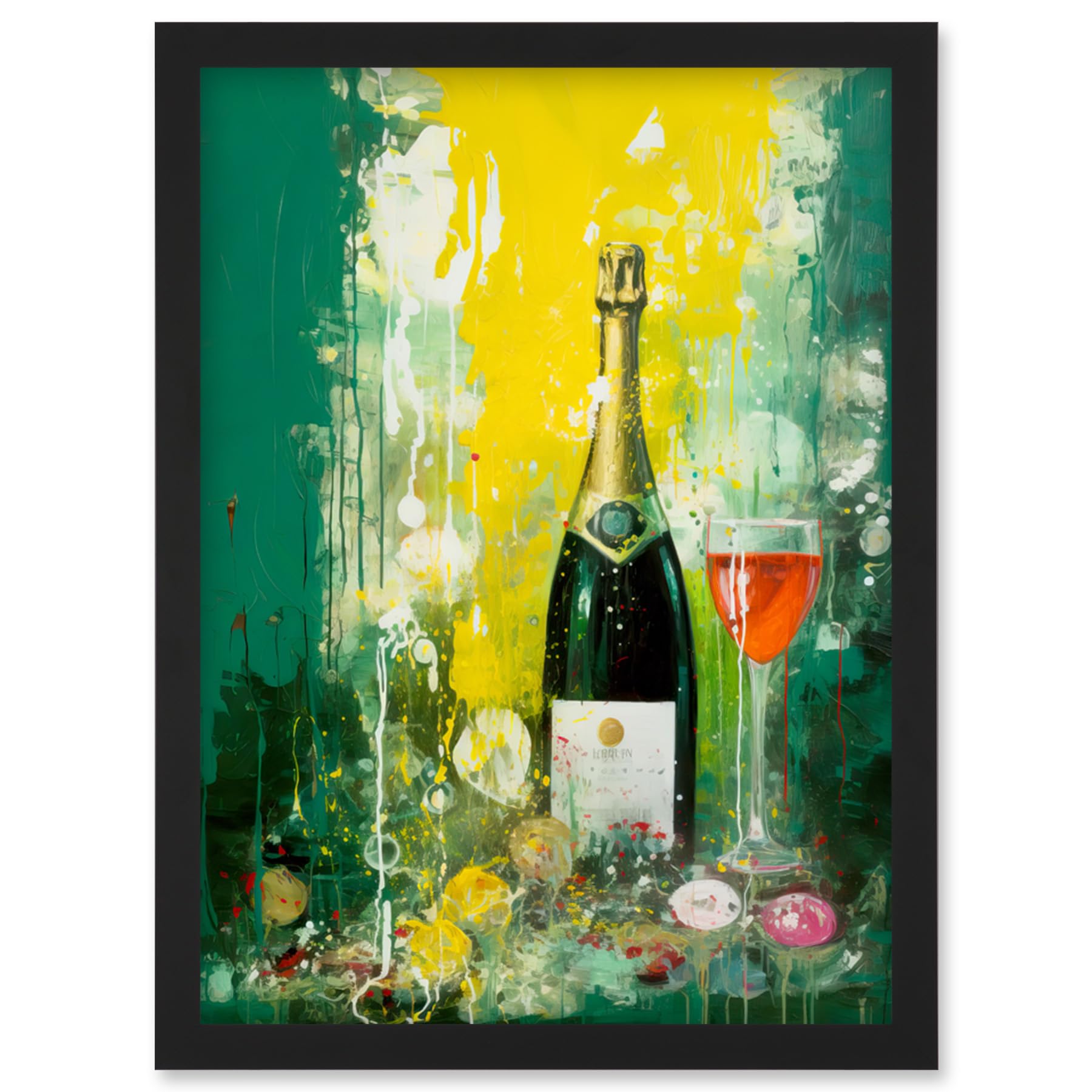 Artery8 Bubbly Pink Champagne Sparkling Wine Celebration Artwork Framed Wall Art Print A4