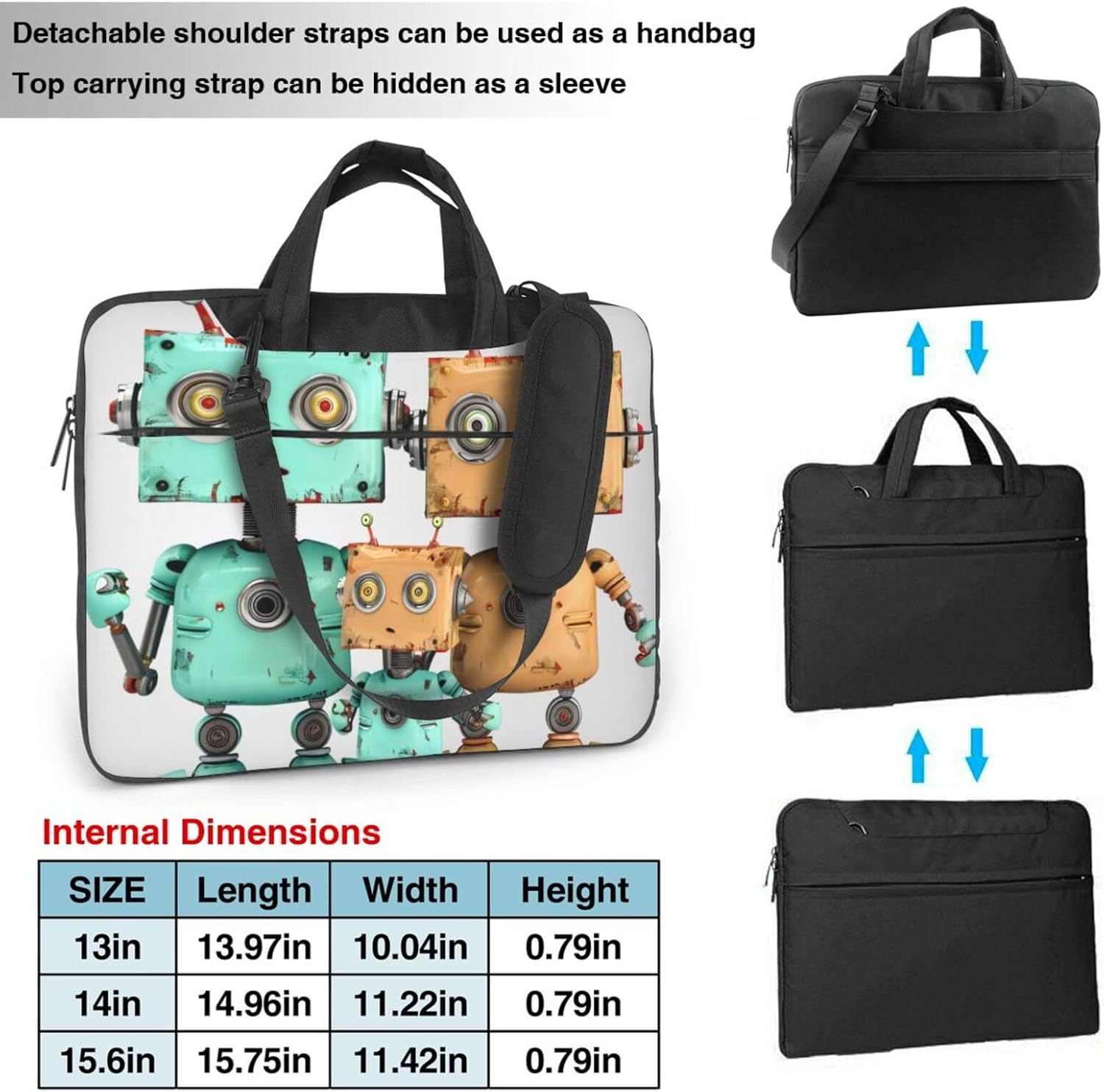 Cute Cartoon Robot Printed Laptop Bag Three Layer Protection Shockproof Crossbody Laptop Shoulder Bag for Men Women