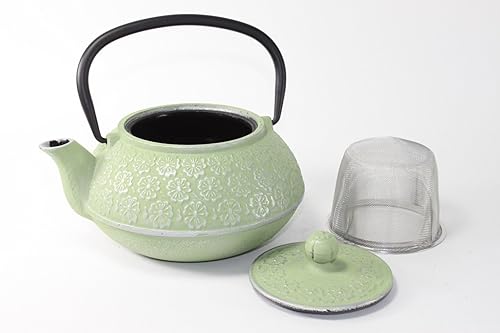 Miniatura 2 de Tetera japonesa antigua de hierro fundido, 24 onzas líquidas, tetsubin con infusor de té y salvamanteles