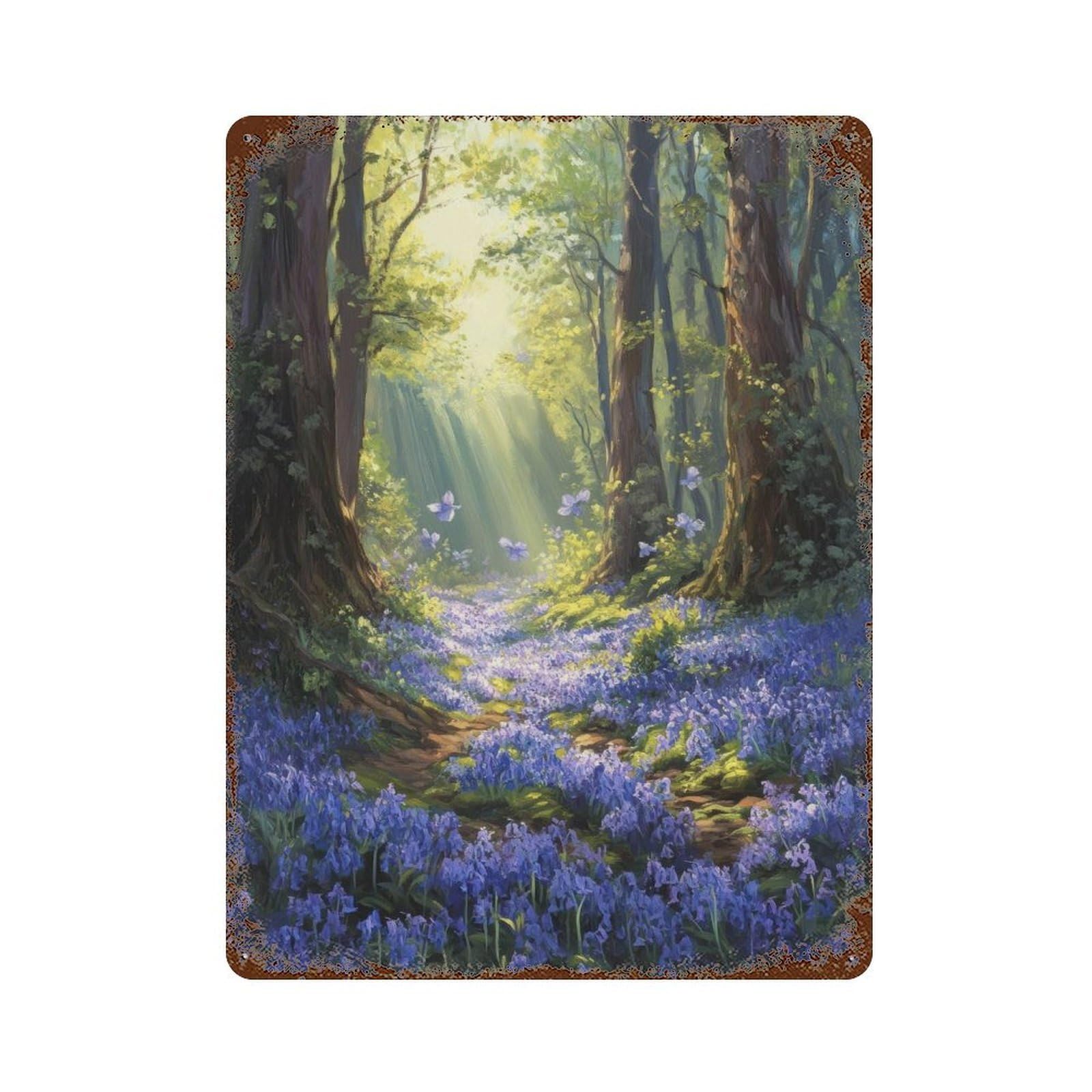 xiaoxiaoshen Fairy Bluebell Wood Cottagecore Enchanted Forest Vintage Nature Wall Decor Art Metal Tin Poster Modern Home Decor Art Home Bar Shop Decorations Vintage Sign 40x30cm