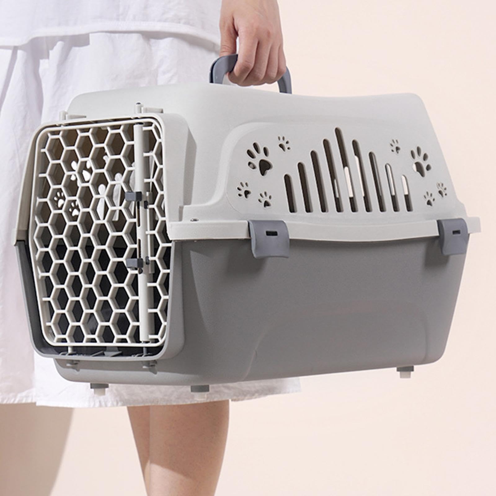 Transportín para Mascotas, Caseta de Viaje para Perros, Caja de Transporte Transpirable, Caseta Portátil Rígida para Mascotas para Tiendas de Mascotas, Beige