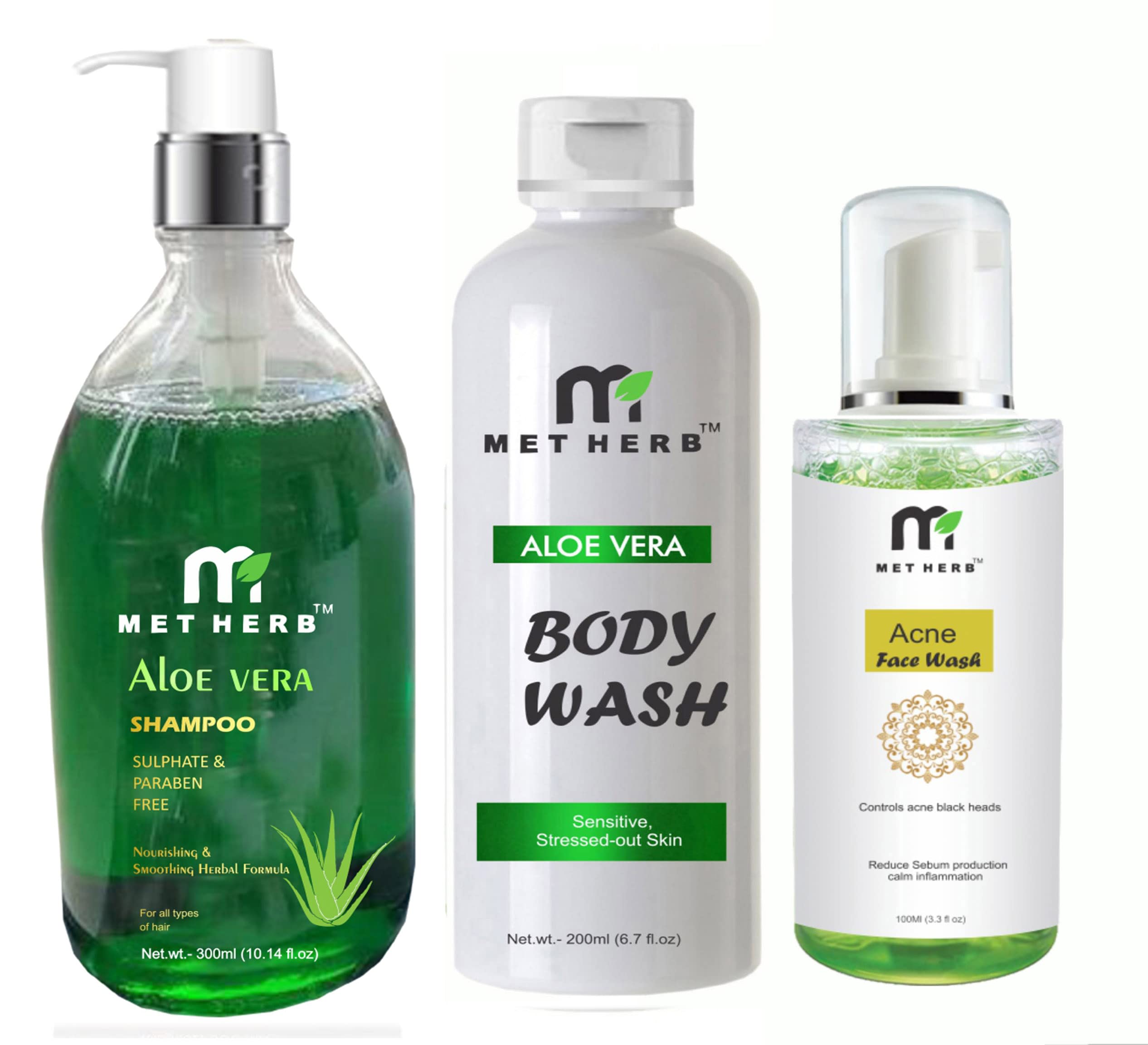 Aloe Vera Shampoo 300ml & Aloe Vera Body Wash -200ml & Anti-Acne Face Wash -100ml (combo pack)-image-46