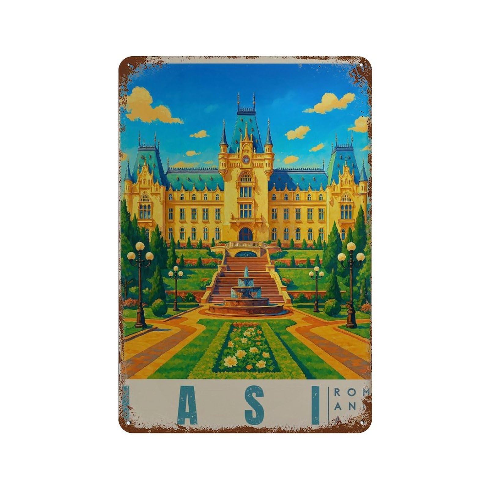 xiaoxiaoshen Iasi Romania Travel Europe Cityscape Wall Decor Art Metal Tin Poster Modern Home Decor Art Home Bar Shop Decorations Vintage Sign 30x20cm