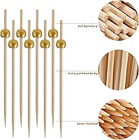 Vista 3 de Palos de cóctel dorados – 200 piezas de pinchos de cóctel de 4.7 pulgadas de largo para aperitivos – Brochetas de bambú para tablas de charcutería