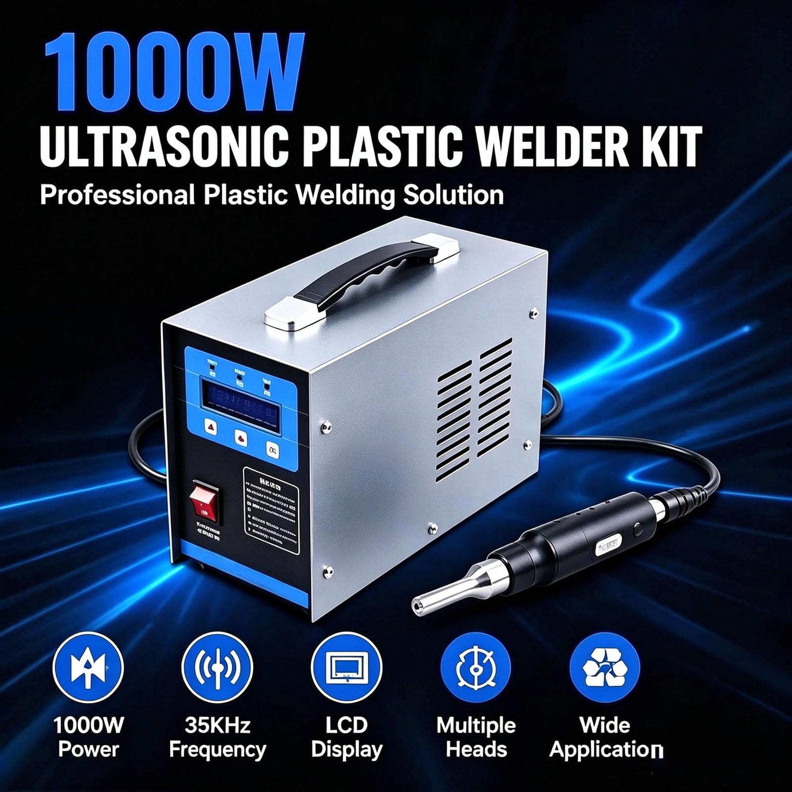 Ultradźwiękowa spawarka punktowa 1000 W, ręczne narzędzie do łączenia tworzyw sztucznych 35 kHz z wyświetlaczem LCD, przenośna zgrzewarka ultradźwiękowa do materiałów termoplastycznych i zastosowań