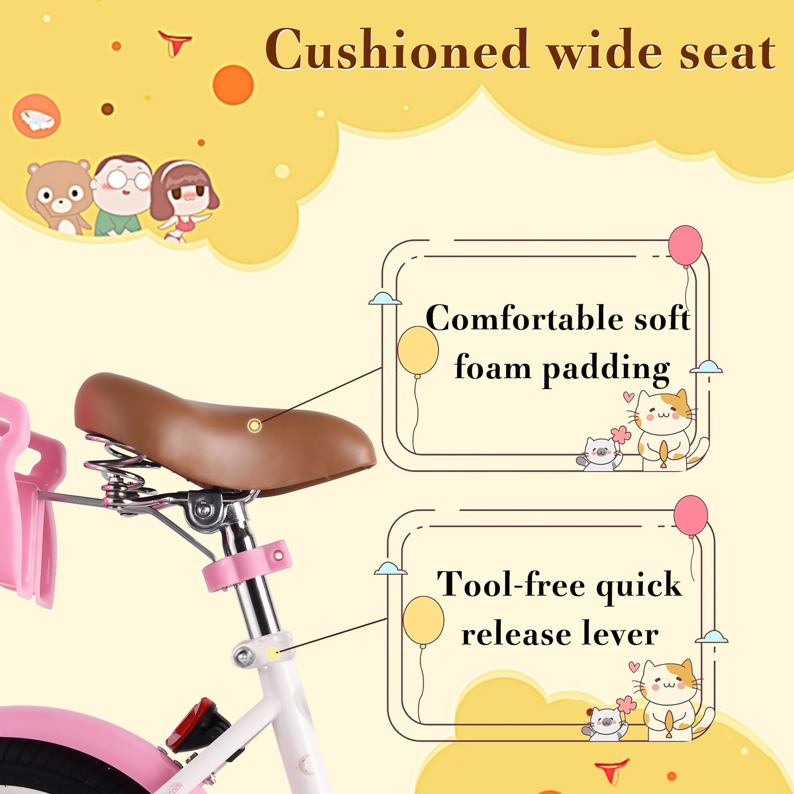 RULLY Vélo Enfant 16 Pouces pour Filles de 4 à 7 Ans, avec roulettes Stabilisatrices, Frein Avant, Panier, Rubans Décoratifs – Couleur Blanc