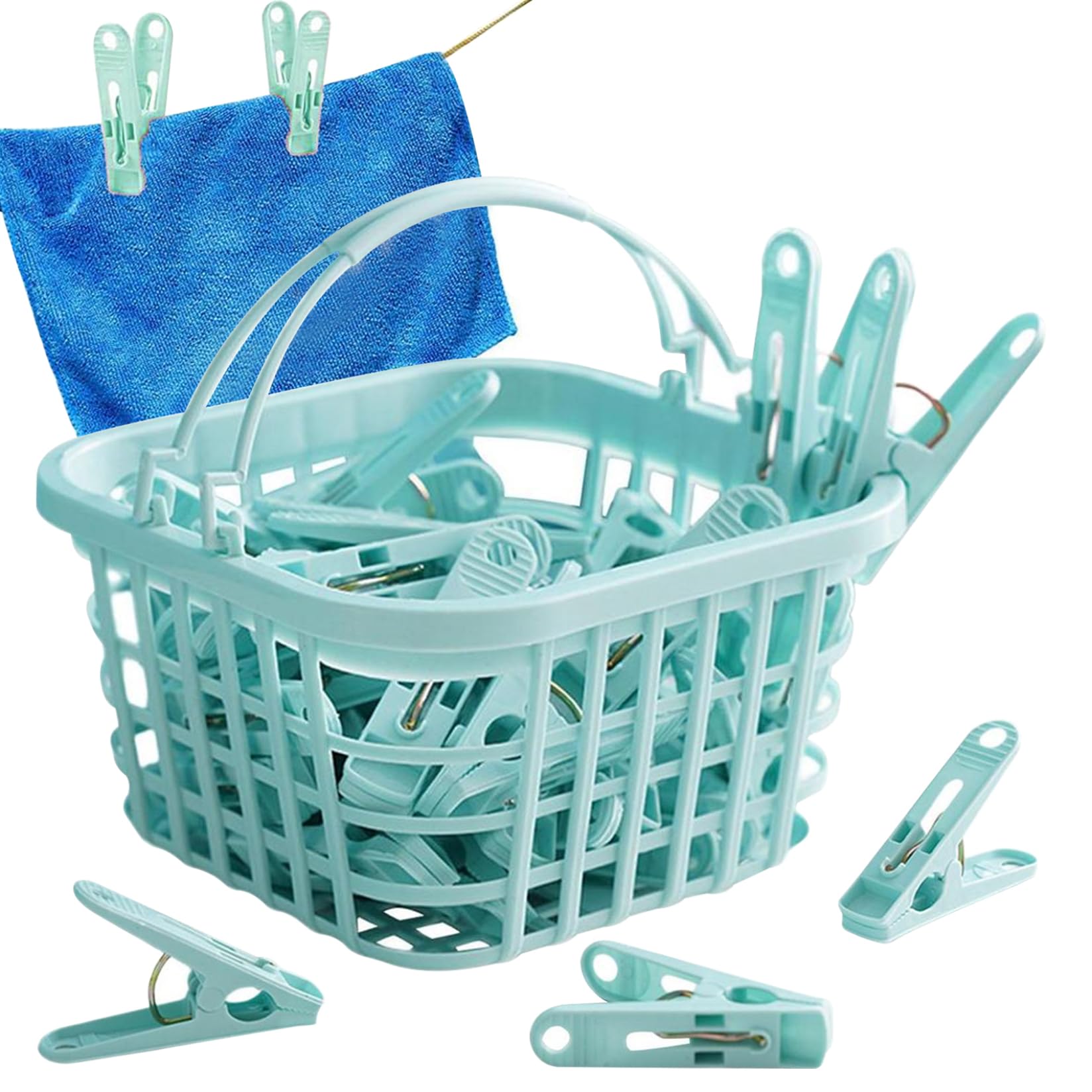 Veesper Light Blue Pegs For Washing Line 31Psc Non Slip Windproof Pp Material Pegs With Basket Multifunctional Fastening Waterproof Laundry With Spring