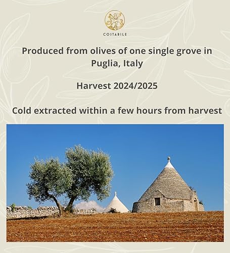 Miniatura 8 de Aceite de oliva orgánico extra virgen rico en polifenoles de Italia. Prensado en frío, baja acidez, desde una sola arboleda. COSTABILE 16.9 onzas