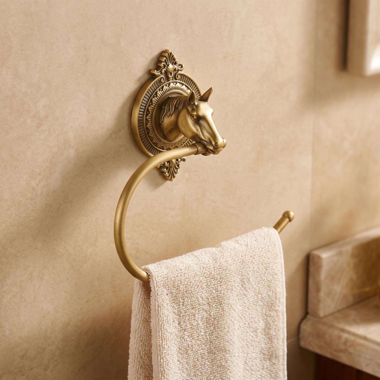 Portasalviette Anello Decorativo Portasciugamani Supporto Asciugamani Portasalviette da Parete in Ottone Finitura Anello Circolare Aperto Stile Classico Europeo Adatto per Bagno Toilette Lavandino