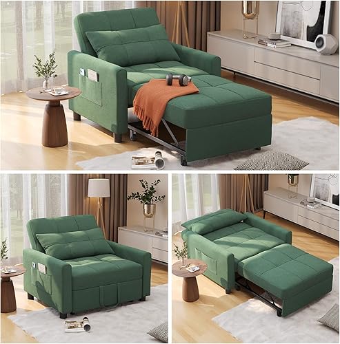 Miniatura 39 de Noelse Sofá cama convertible 2 en 1 multifuncional, respaldo reclinable ajustable con tela de lino moderna para sala de estar, dormitorio, Gris